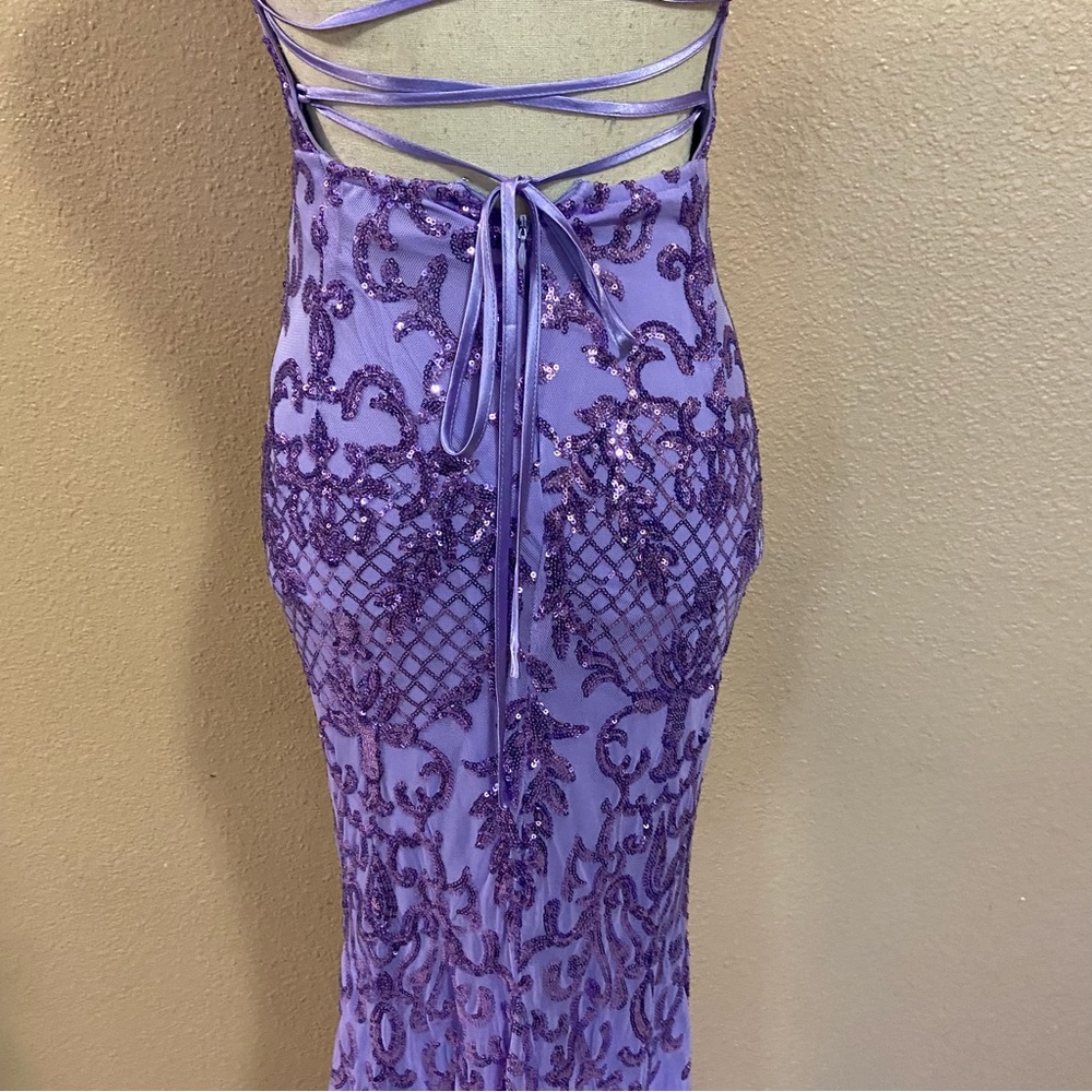 NWOT Lulus Limitless Glamour Lavender Sequin Lace-Up Maxi Dress - Picture 6 of 10